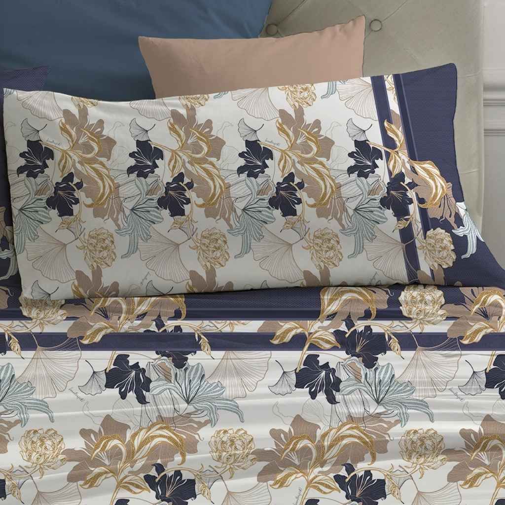 Laura Biagiotti - Completo letto matrimoniale maxi Roxane 100% percalle di cotone 180 fili - Blue