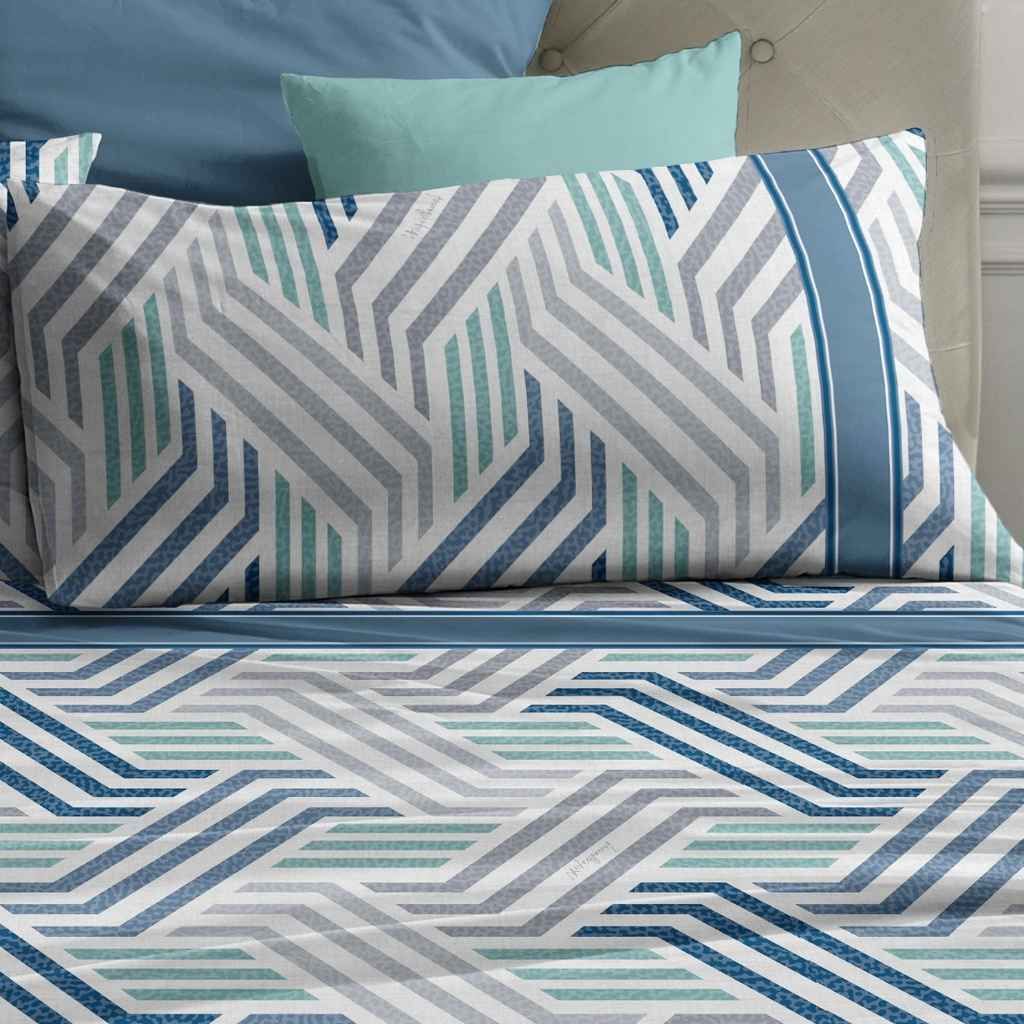 Laura Biagiotti - Completo letto matrimoniale maxi Selma 100% percalle di cotone 180 fili - Blue